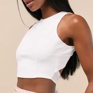 Lulu's Elegant White Sleeveless Crop Top